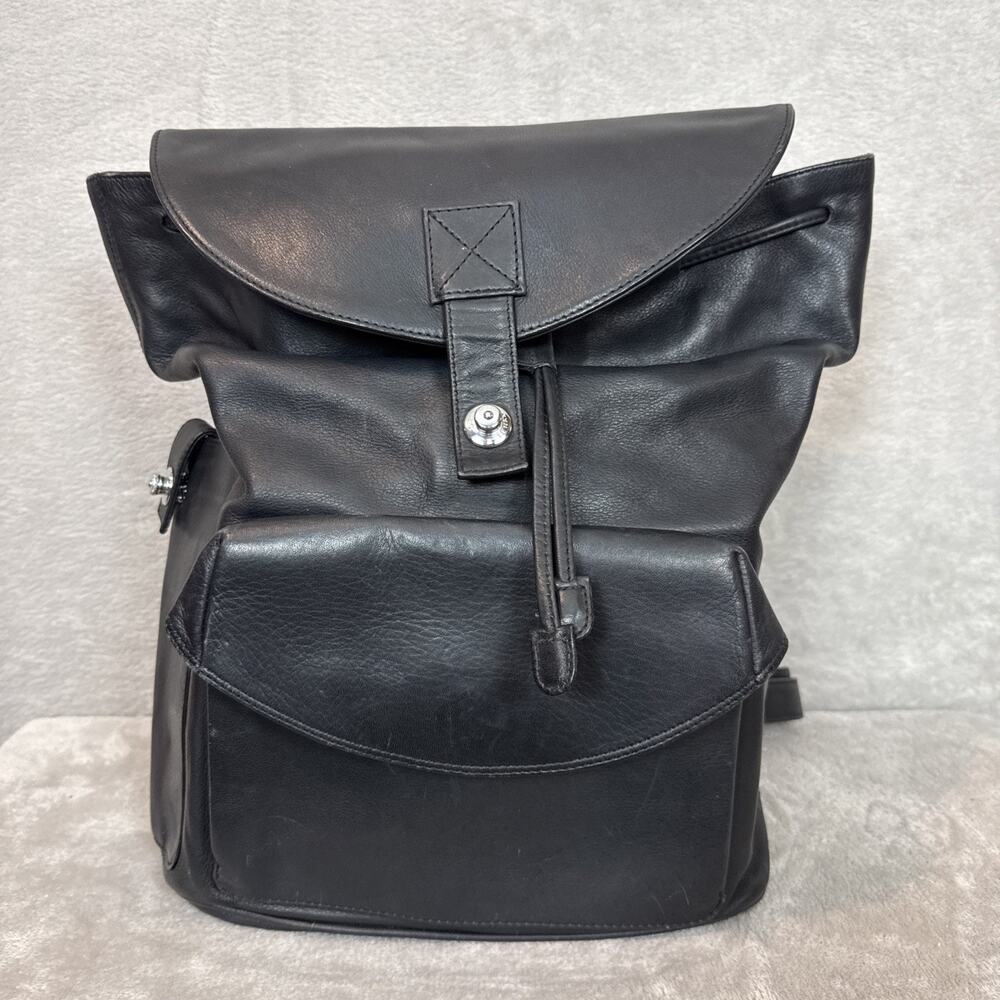 Spinneybeck Black Leather Minimalist Backpack Computer Case Preppy Collegiete